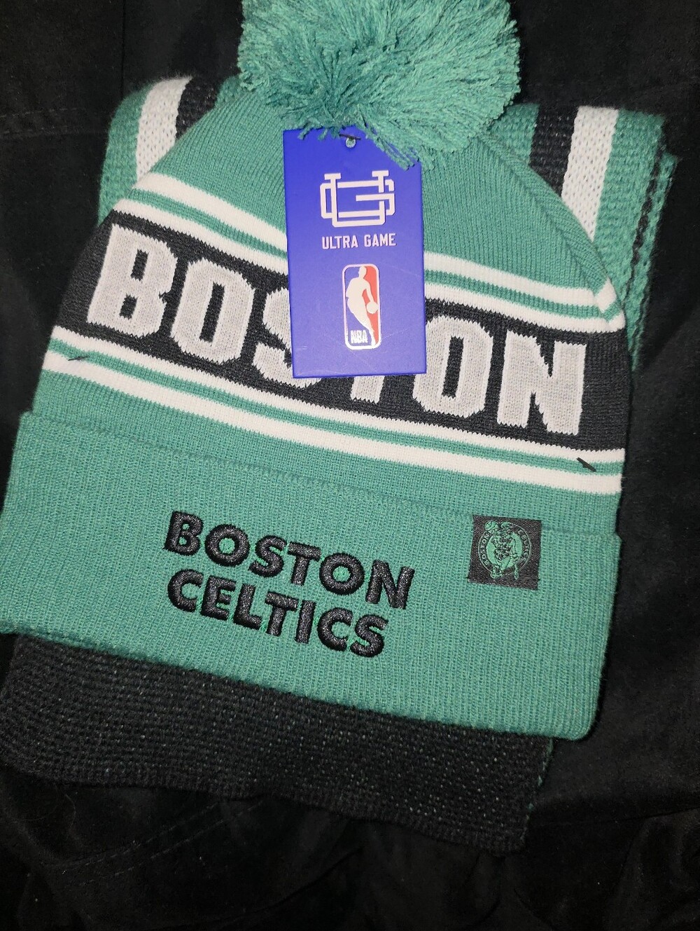 Boston Celtics Kids Pom Beanie Scarf Set - Green NWT Skully Set